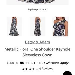 Betsy & Adam Metallic Floral One Shoulder Keyhole Sleeveless Gown